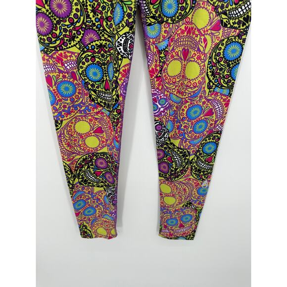 Dona Jo Fitwear Leggings Women Sz 1 Skull Bring Colorful Mardi Gras Compression - Picture 4 of 8